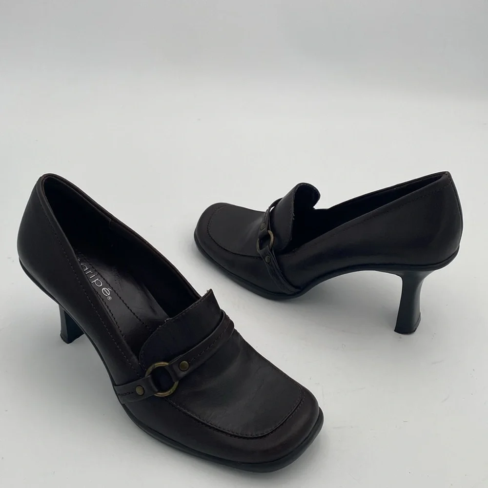 Vintage Maripe Brown Women Heels 6 pump leather slip on office casual retro Y2K